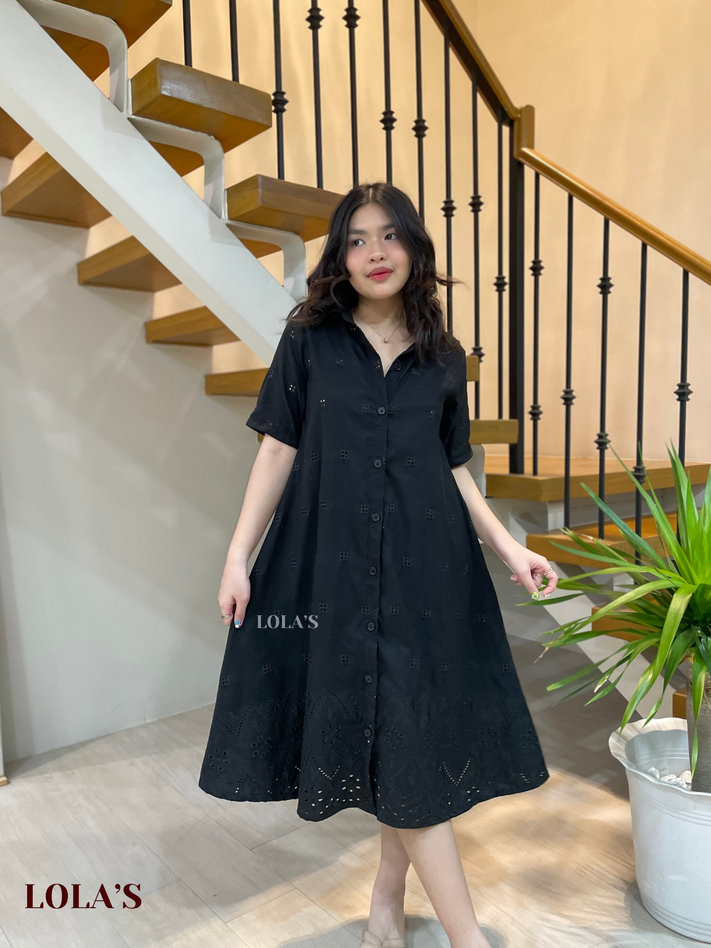 Alexa Polo Dress (Black Eyelet)