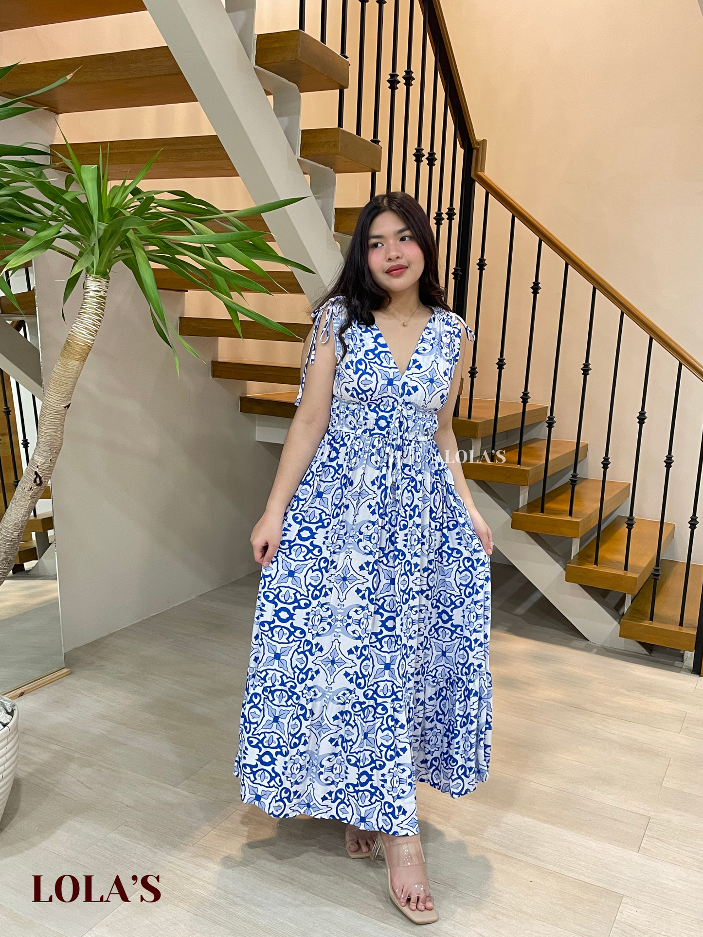 Adeline Dress (Blue Damask)