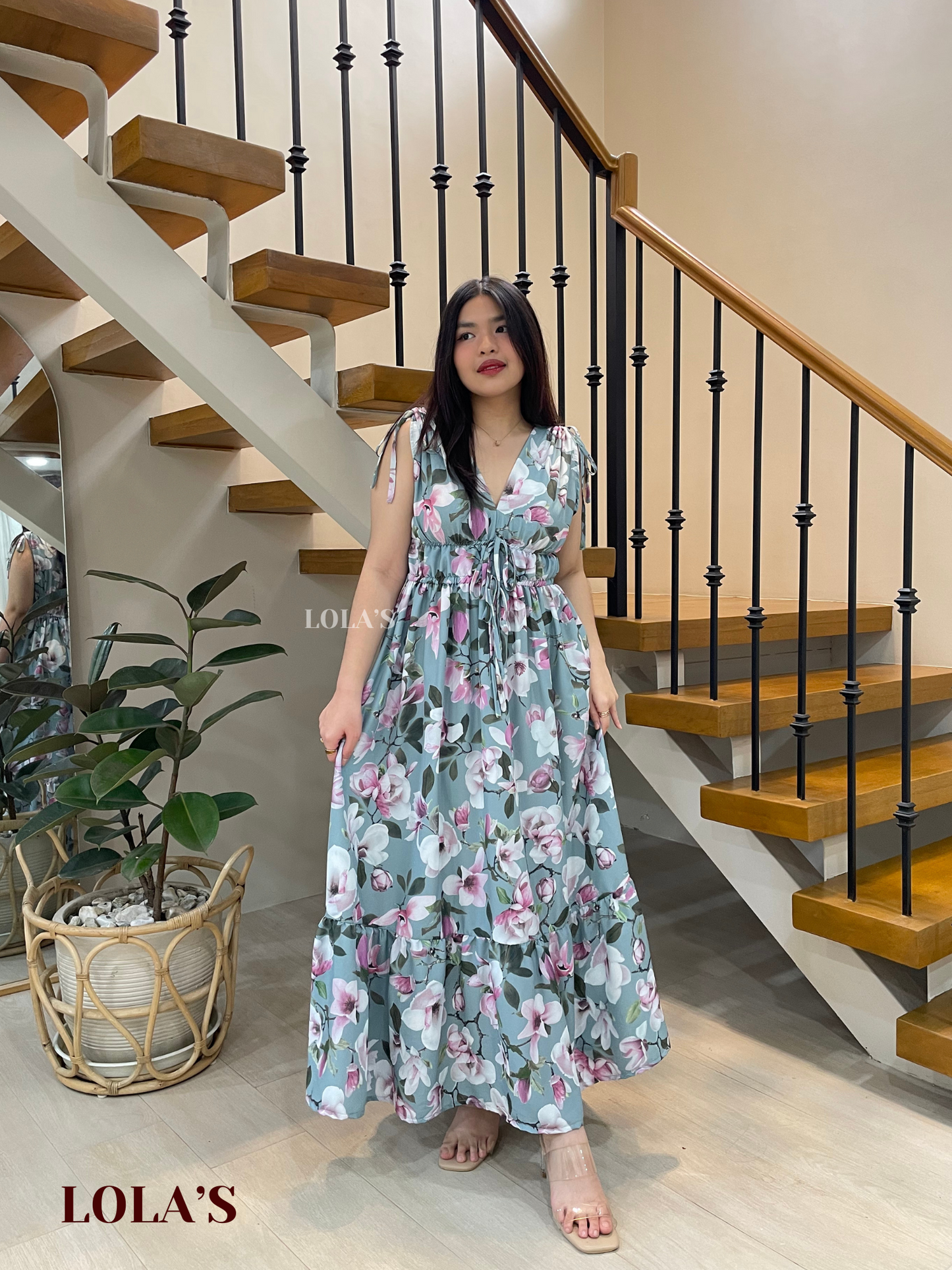 Adeline Dress (Teal Blooms)