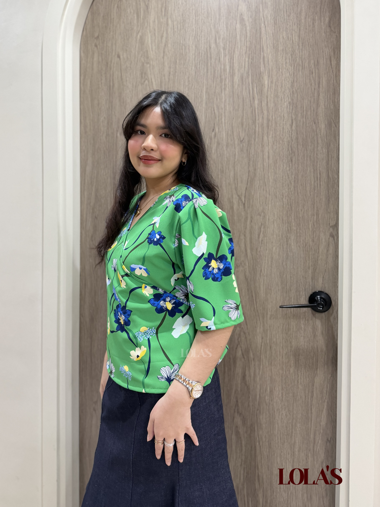 Maria Clara Top (Green Gerbera)