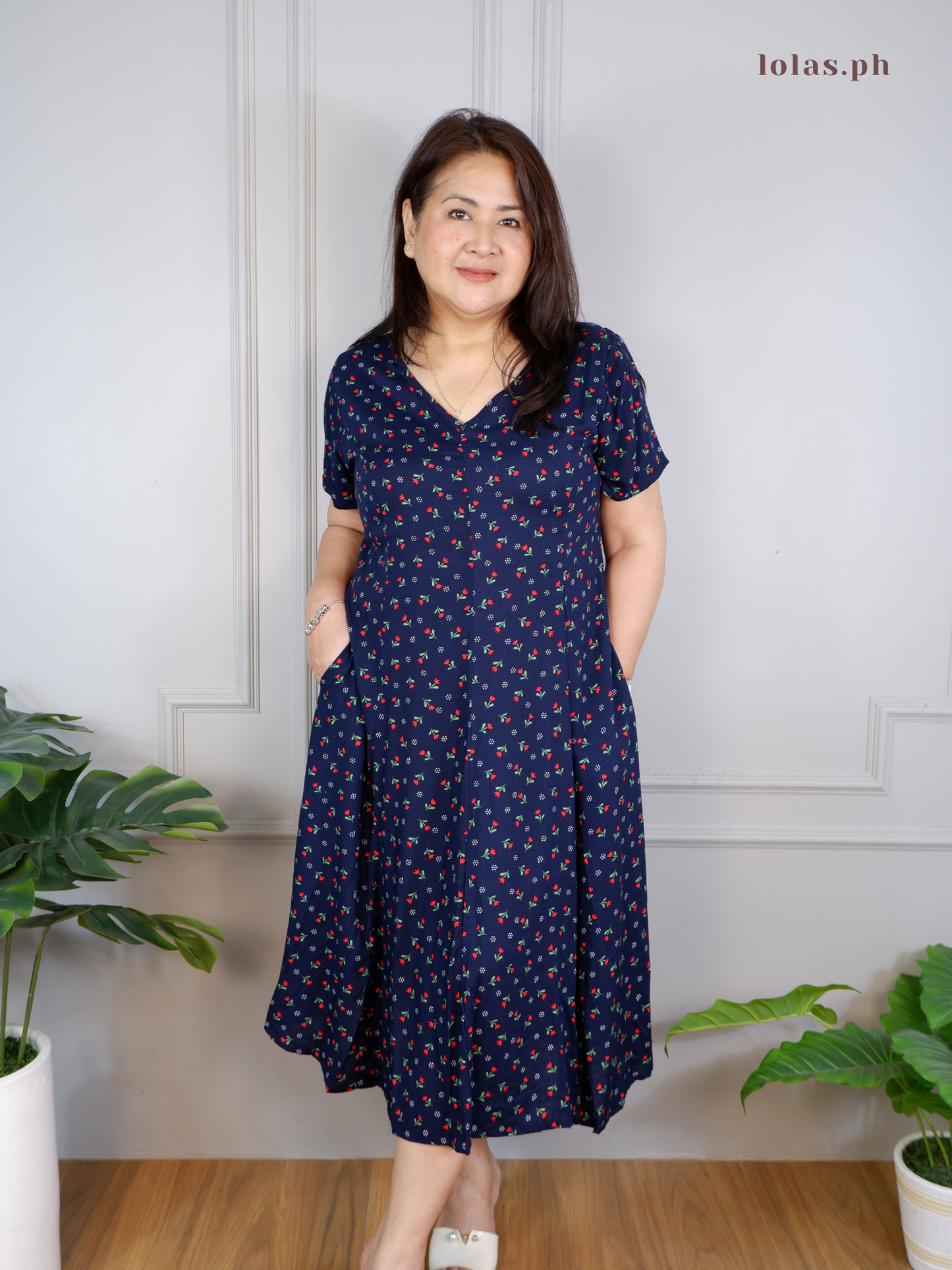 Reema Dress (Tiny Roses in Blue)