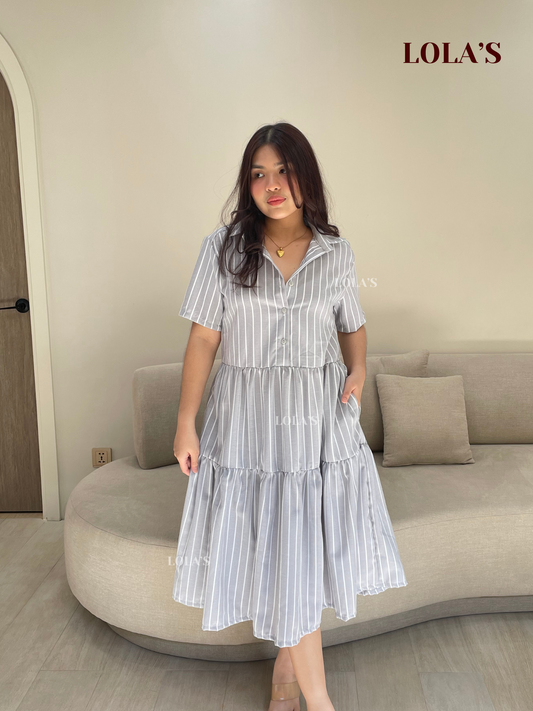 Emily Dress (Gray Stripes)