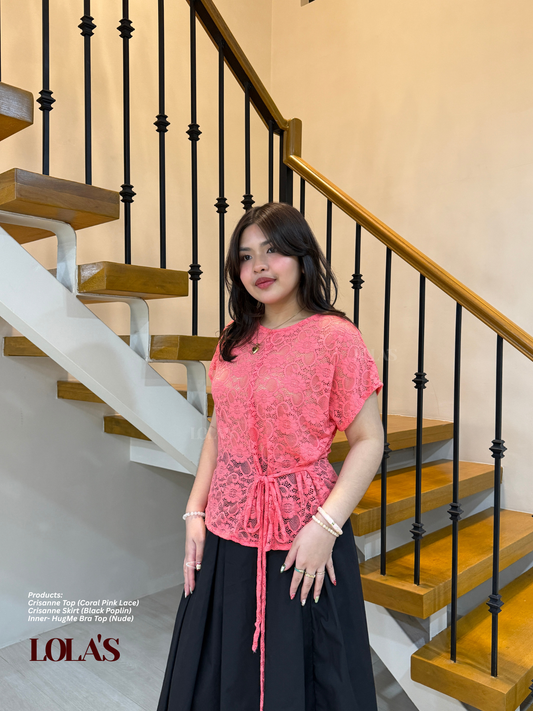 Crisanne Top (Coral Pink Lace | Sheer | See-Through)