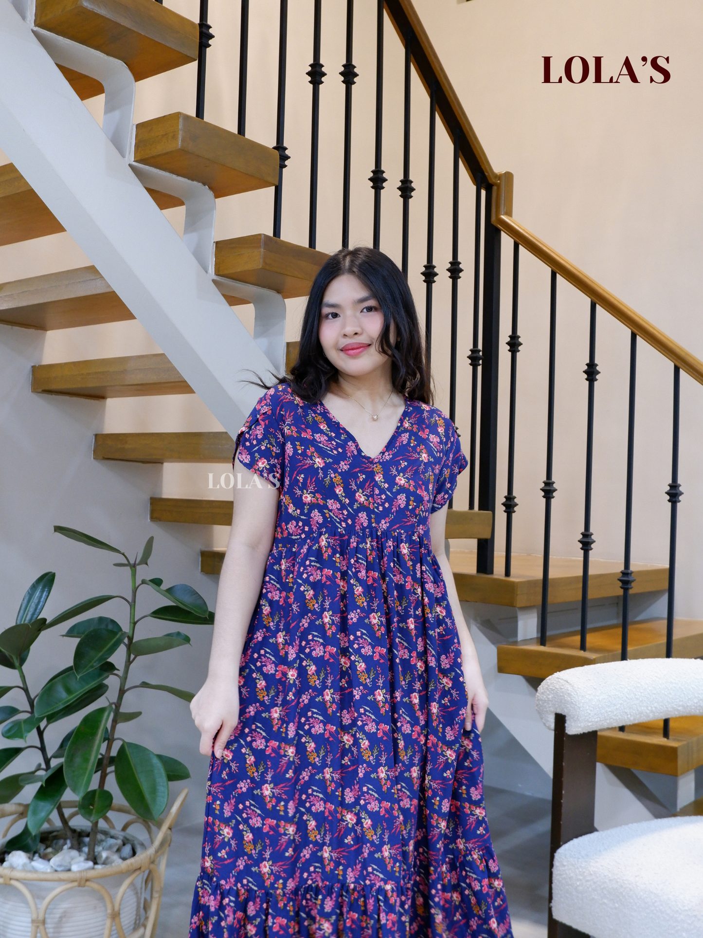 Jane Dress (Dark Indigo Blooms)