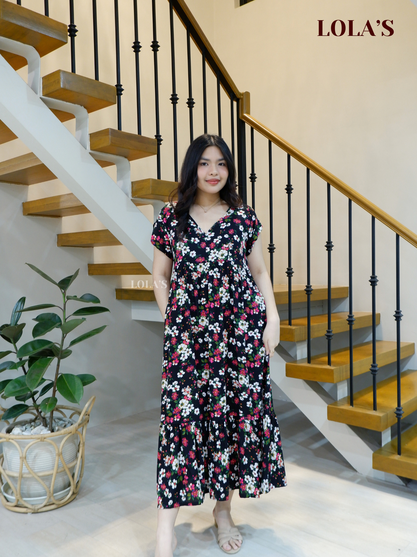 Jane Dress (Black Pink Florals)