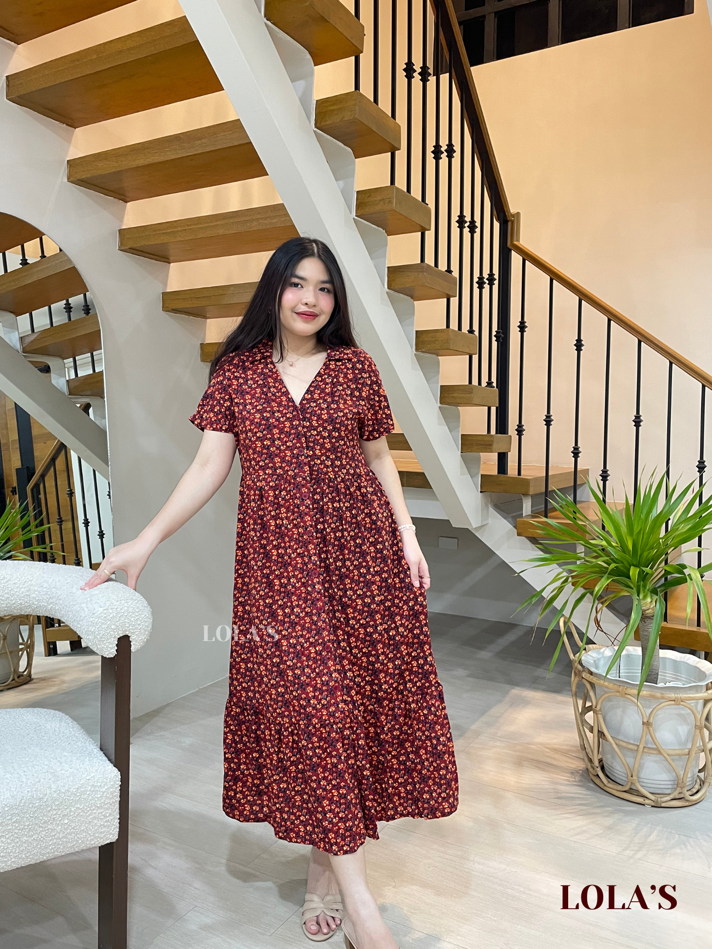 Regine Dress (Floral Maroon)