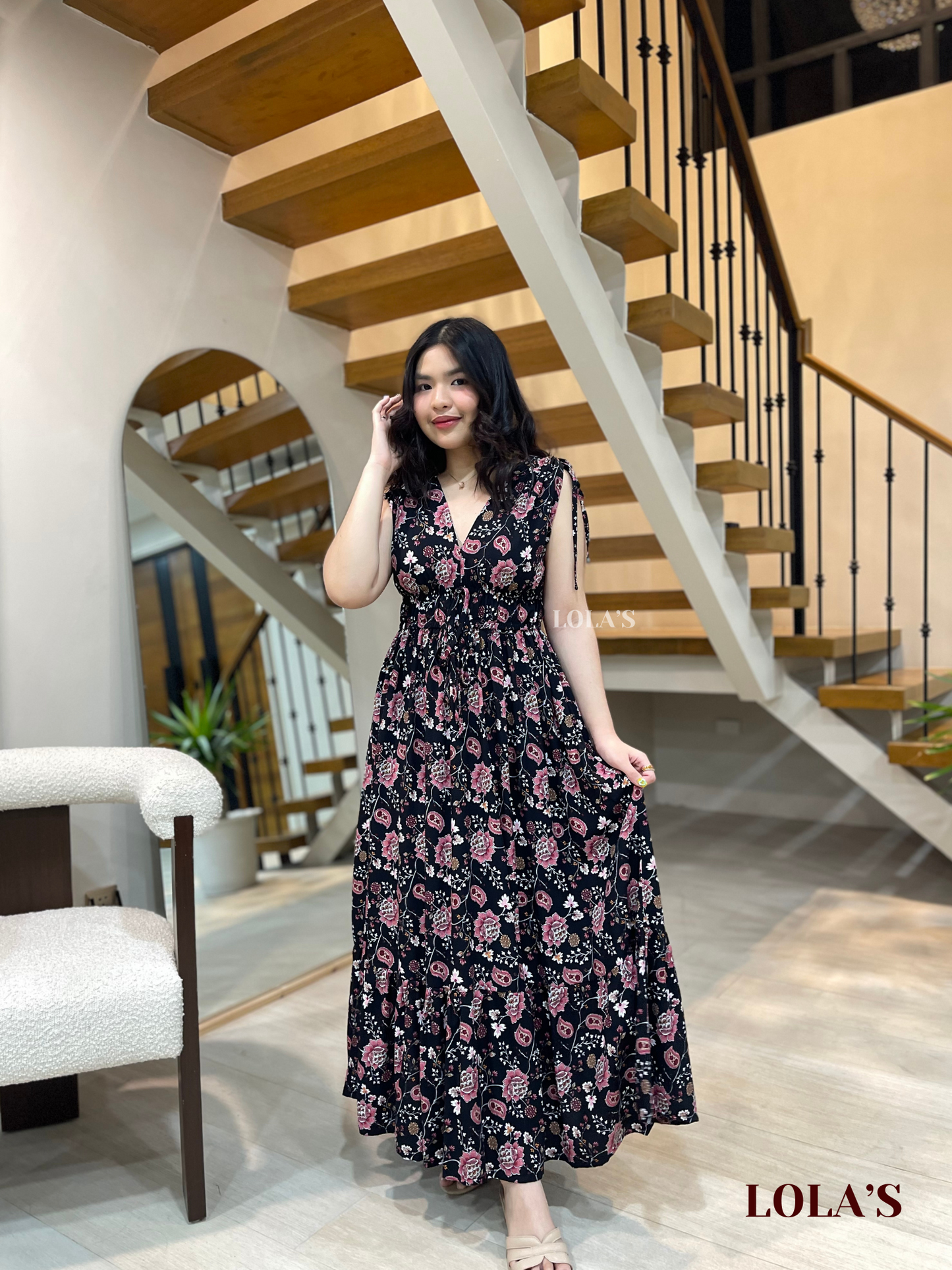 Adeline Dress (Black Florals & Paisleys)