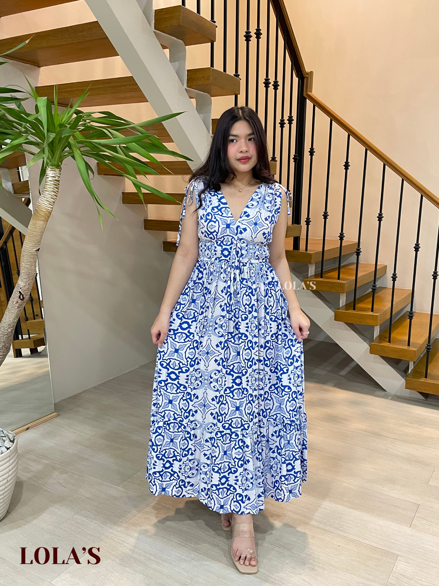 Adeline Dress (Blue Damask)