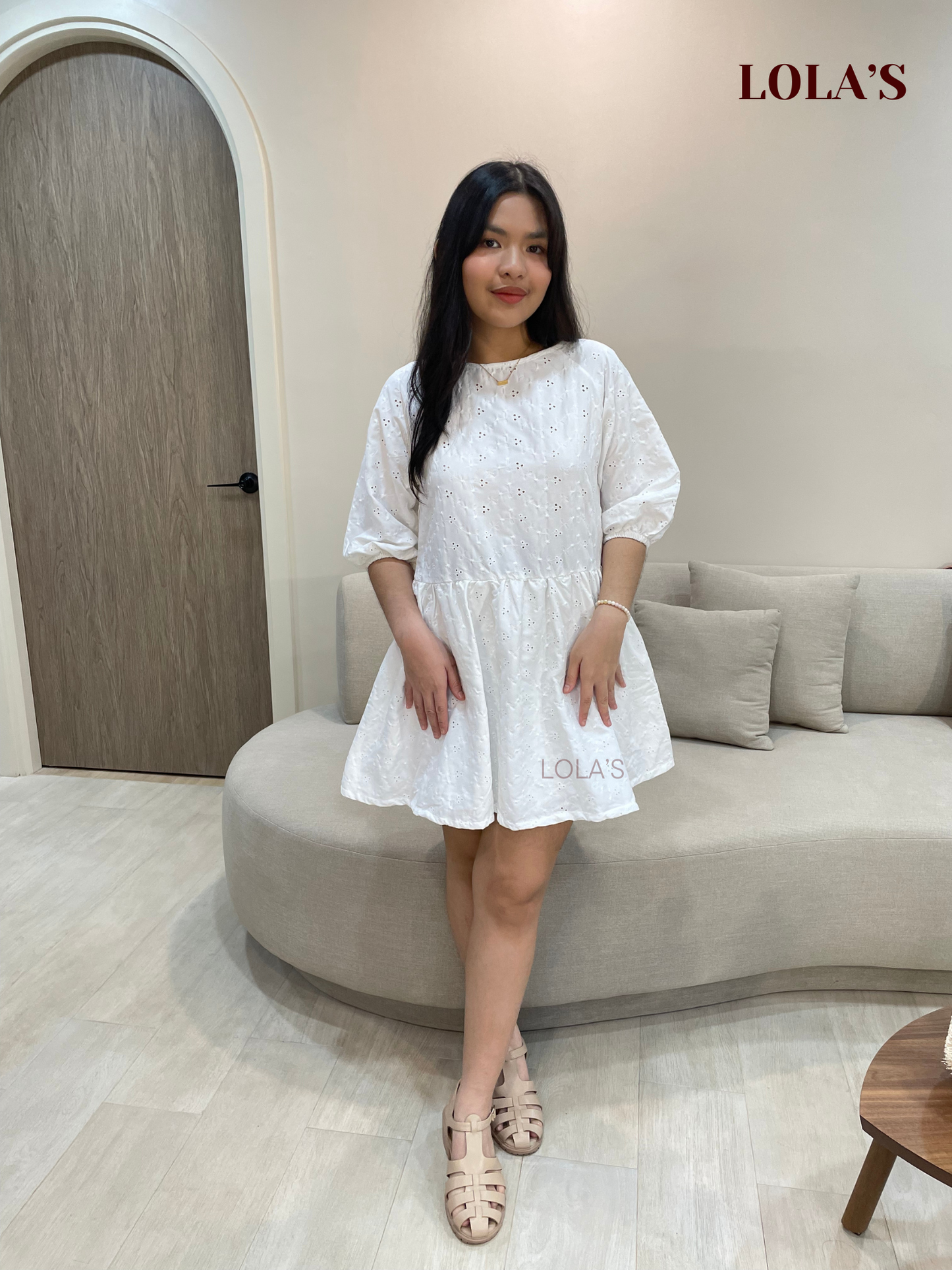 Andrea Dress (White Floral Eyelet)