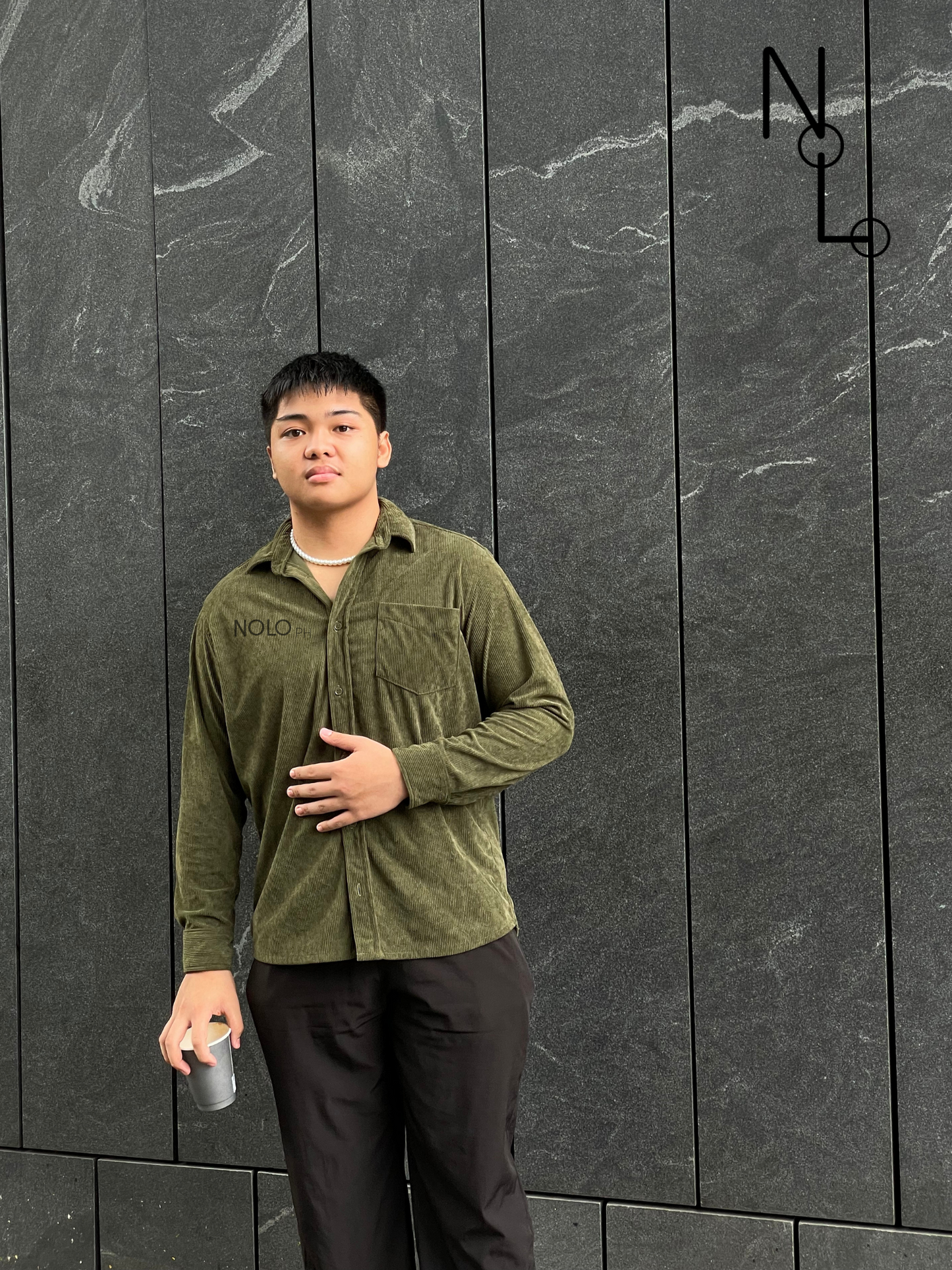 Nolo Corduroy Long Sleeves Polo (Army Green)