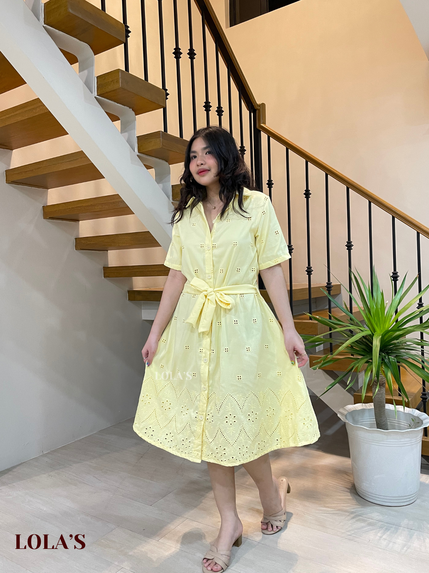Alexa Polo Dress (Lemon Eyelet)