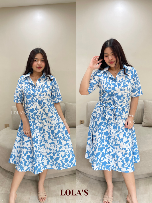 Alexa Polo Dress (Blue Foliage)