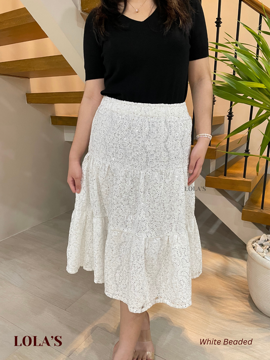 Penelope Skirt (White Bead Lace)