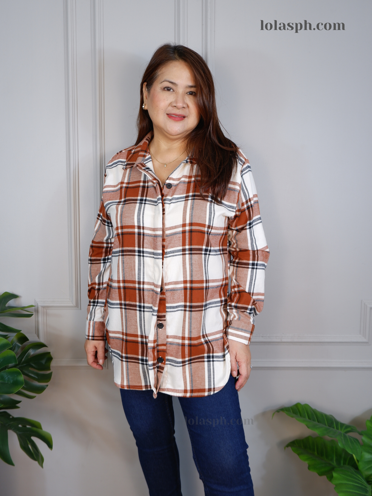 Evelyn Long Sleeves Polo (Brick Plaid)