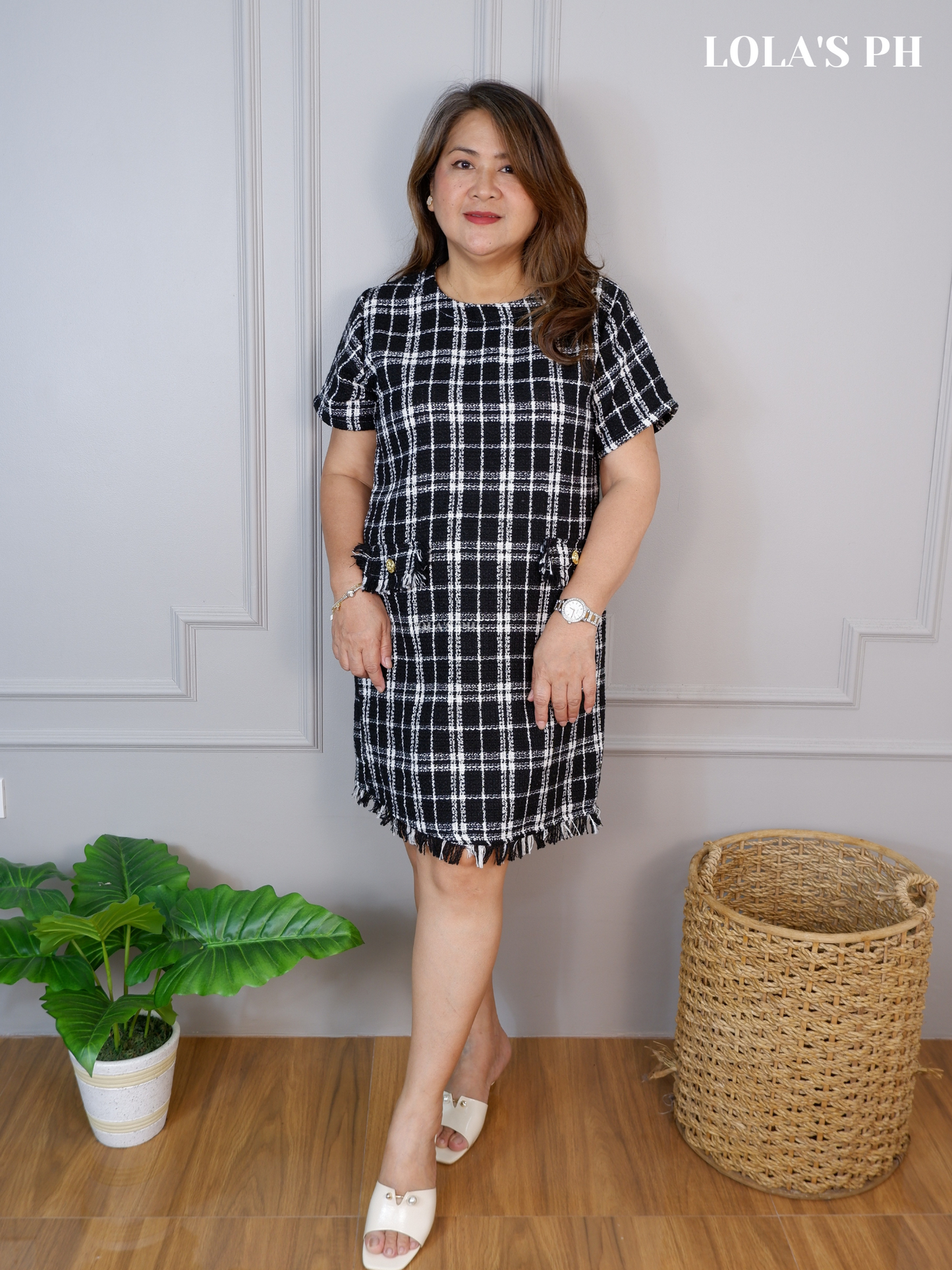 Jeryl Tweed Dress (Black Checked)