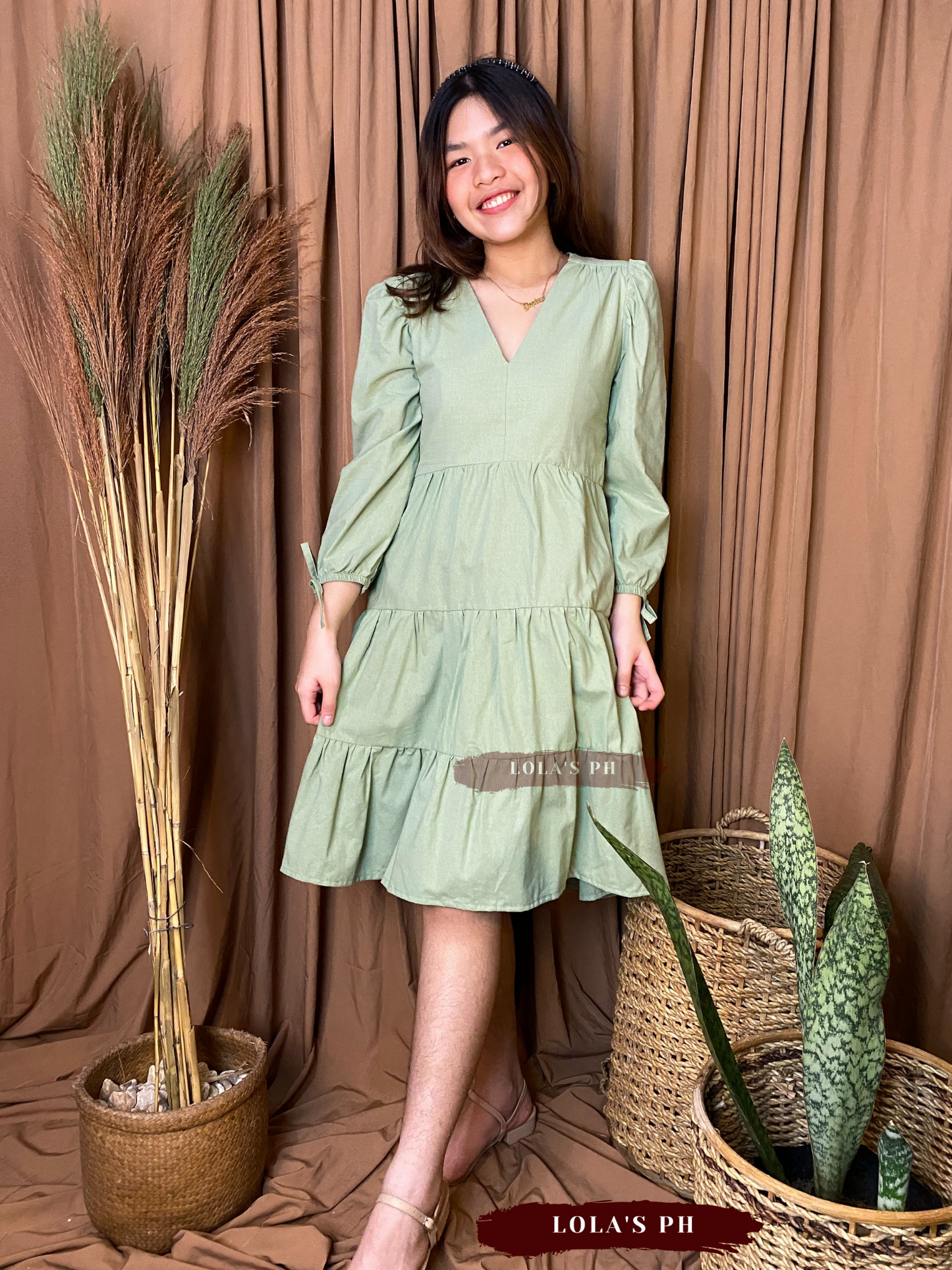 Claudia Dress (Cotton Linen Pistachio)