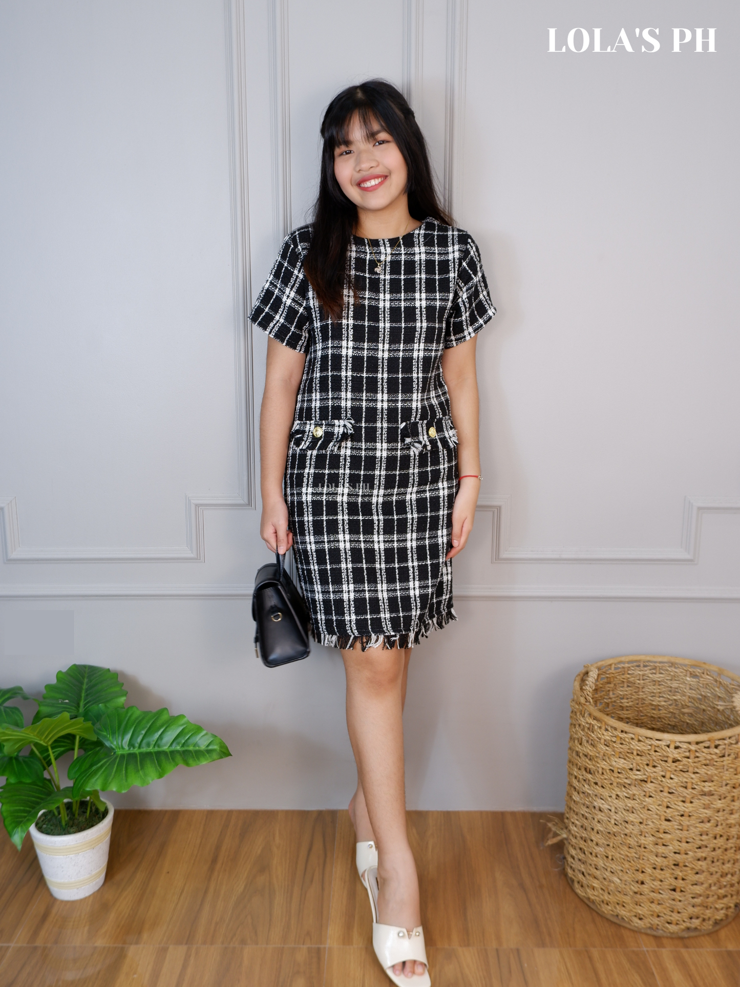 Jeryl Tweed Dress (Black Checked)