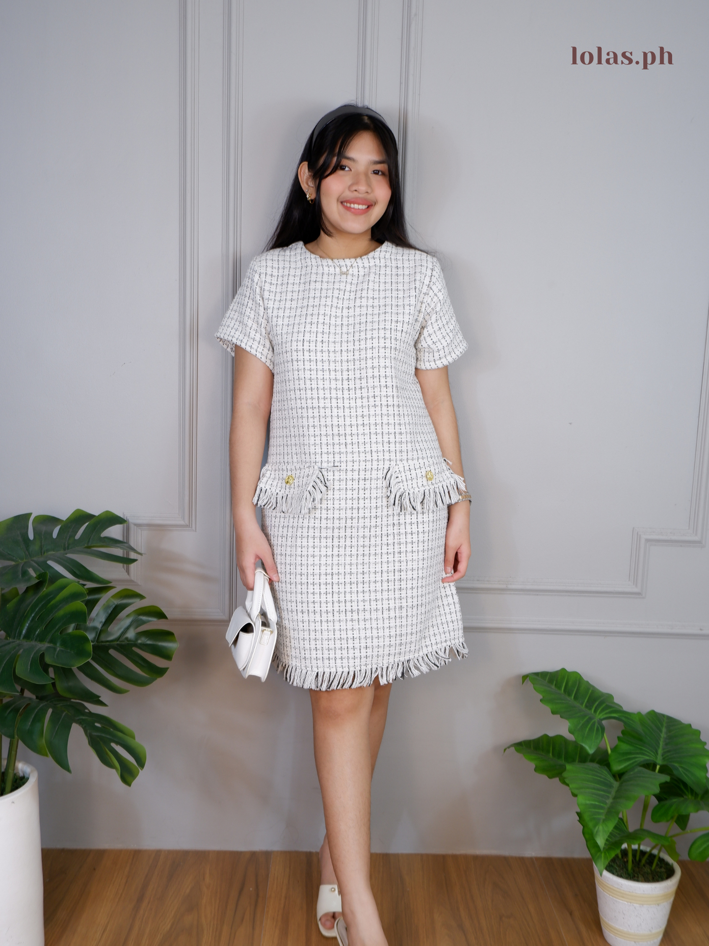 Jeryl Dress (White Grid)