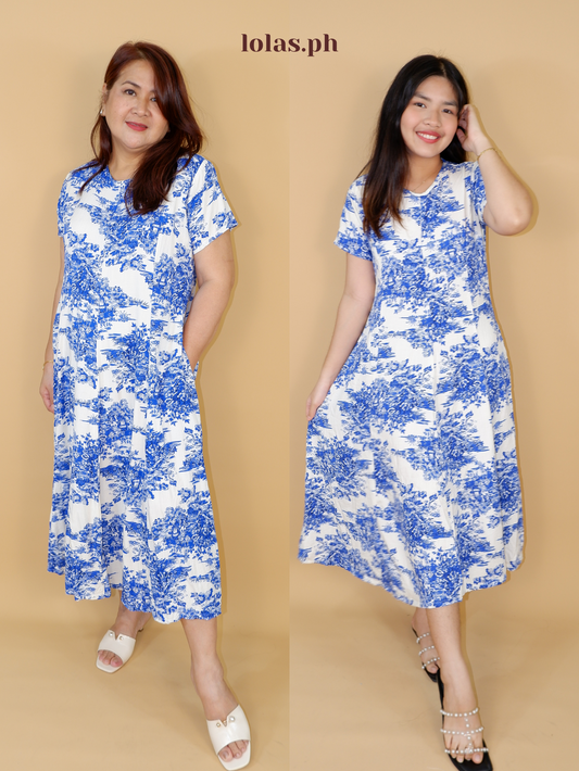 Kathleen Dress (Blue Toile)