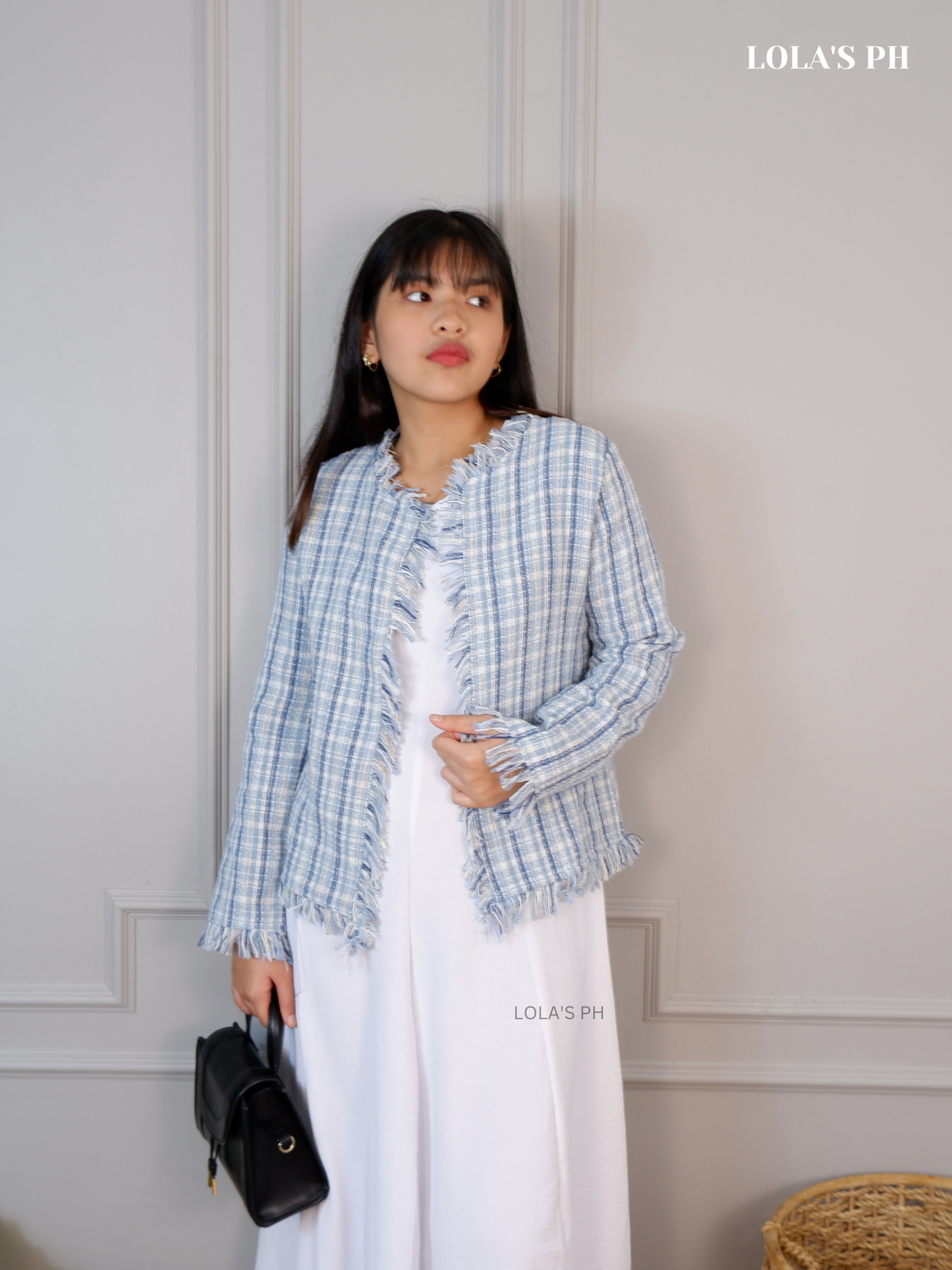 Zoe Tweed Blazer (Pastel Blue)