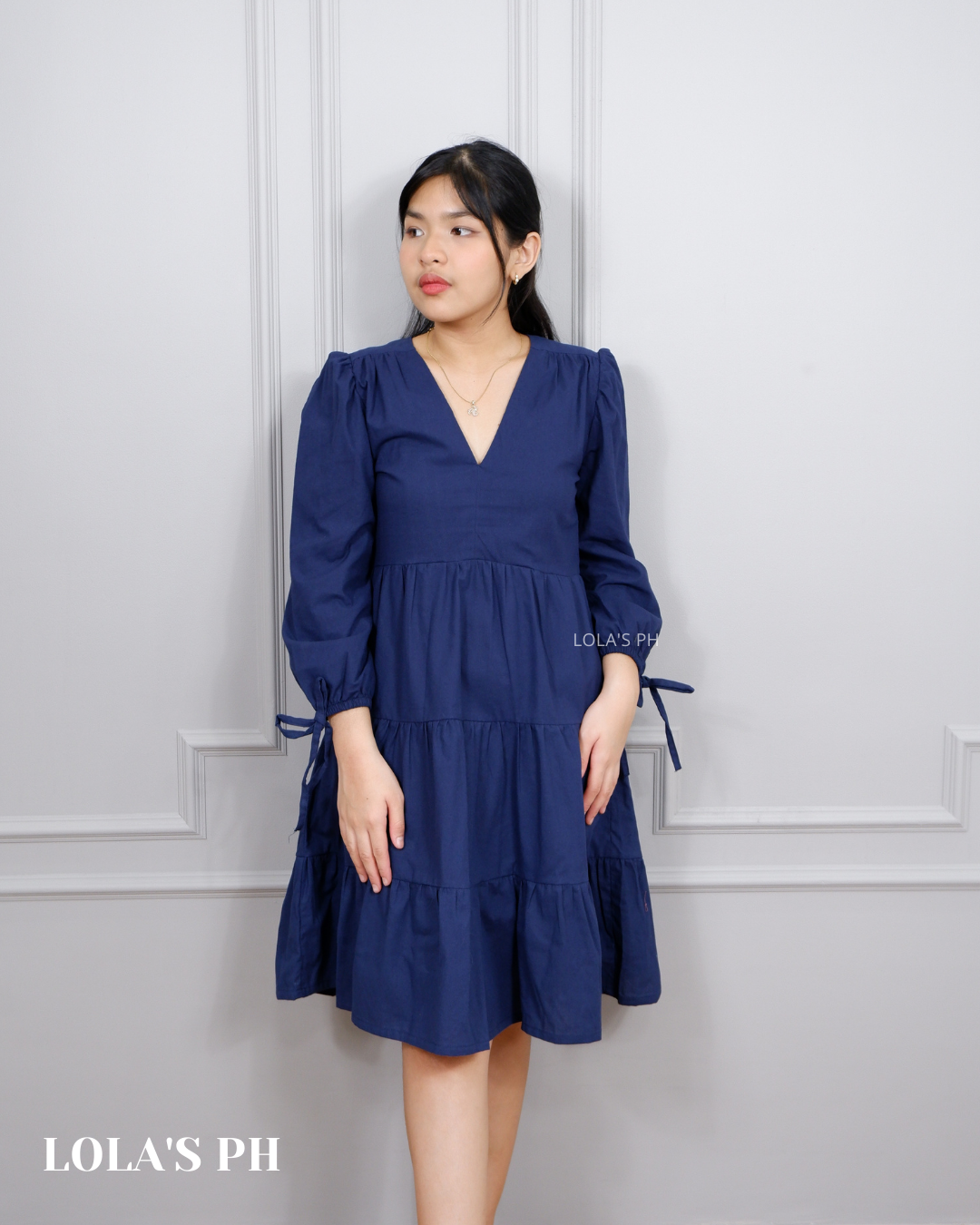 Claudia Dress (Cotton Linen Navy)