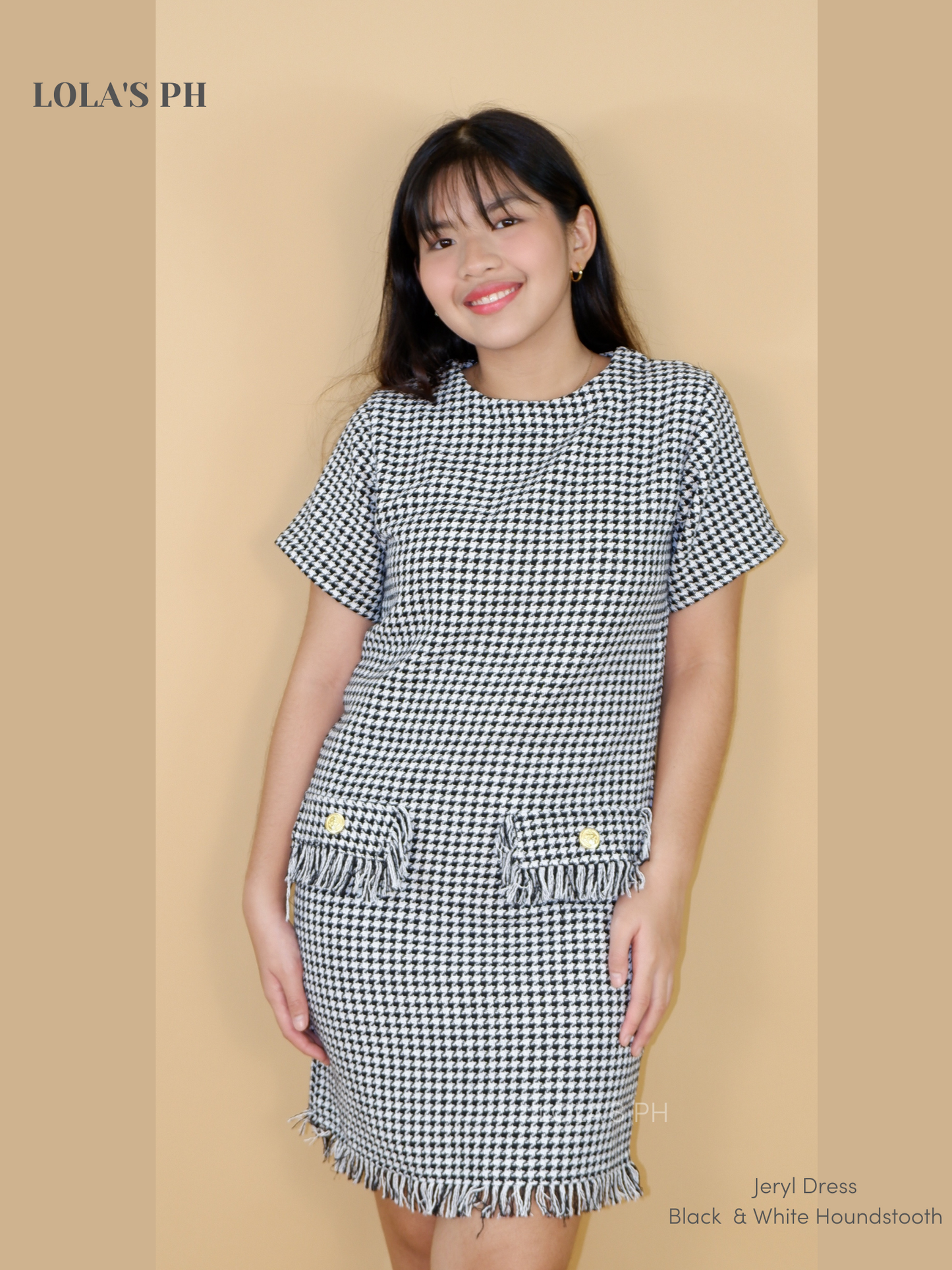 Jeryl Tweed Dress (Black & White Houndstooth)