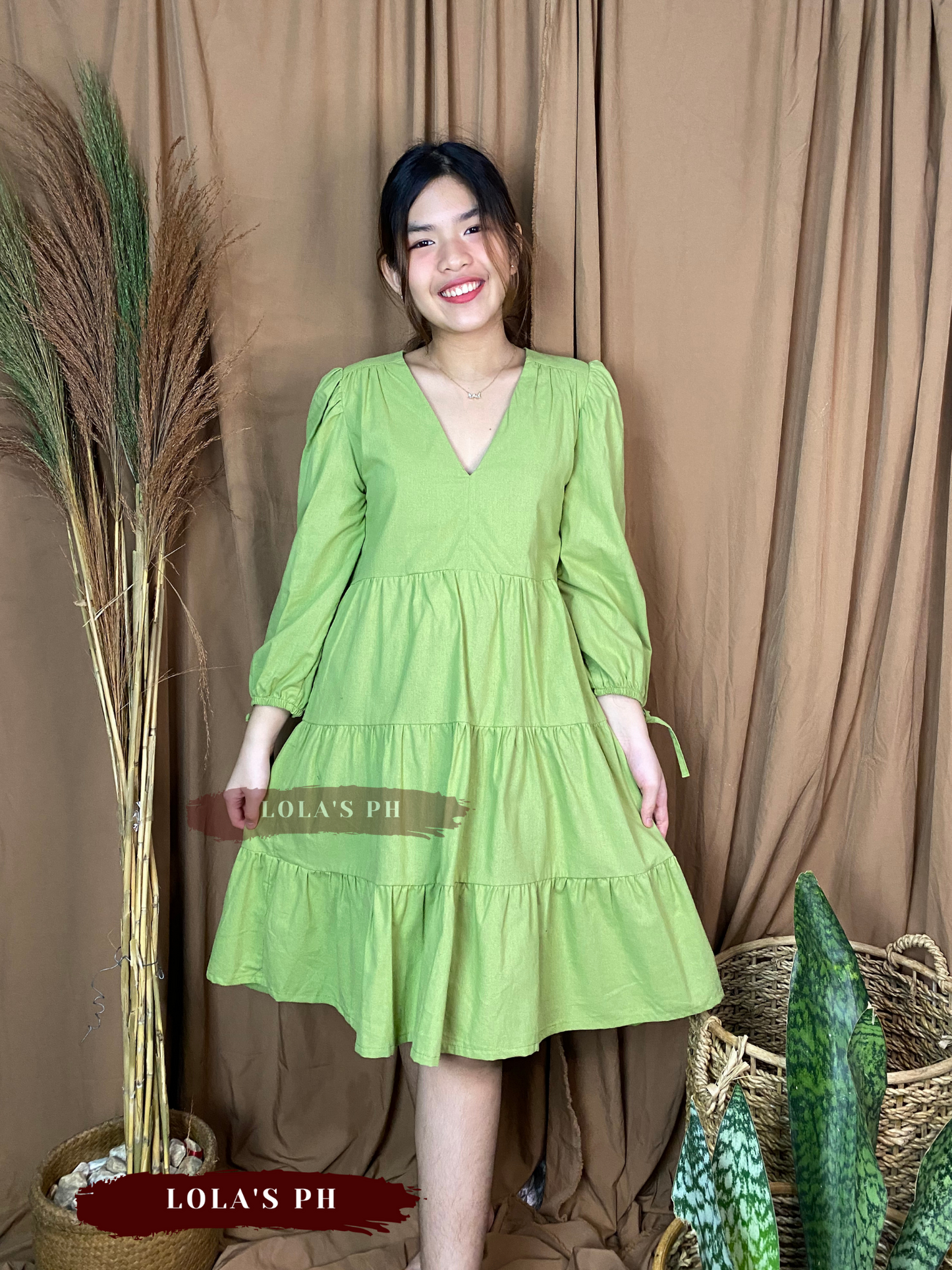 Claudia Dress (Cotton Linen Matcha)