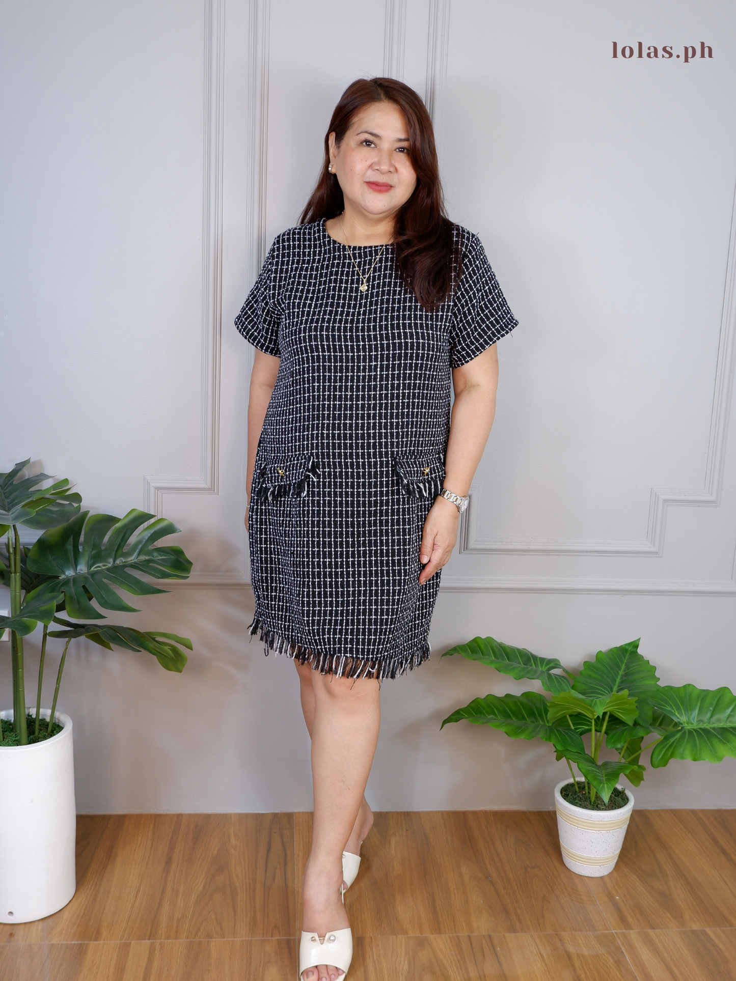 Jeryl Dress (Black Grid)