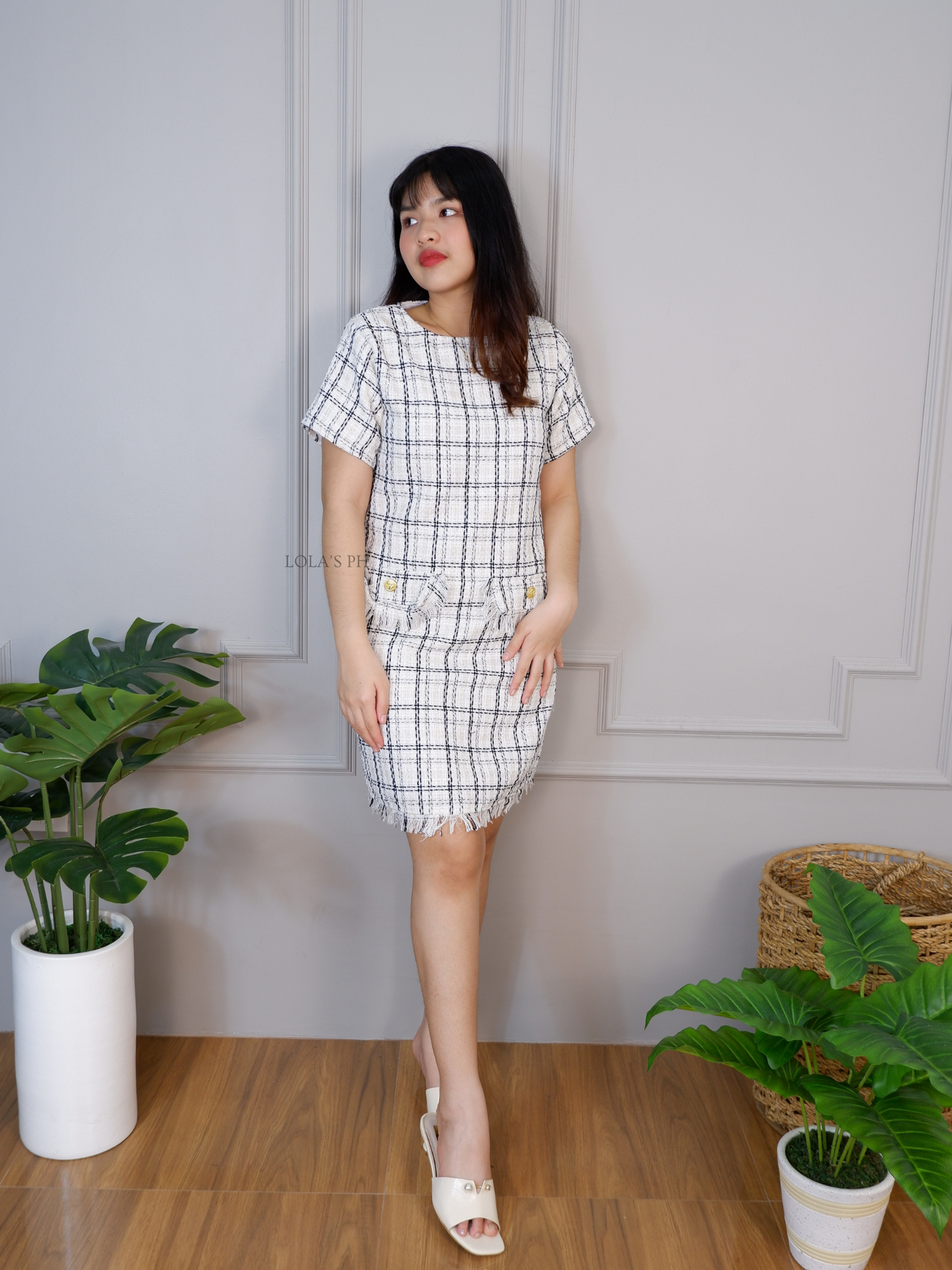 Jeryl Tweed Dress (White)