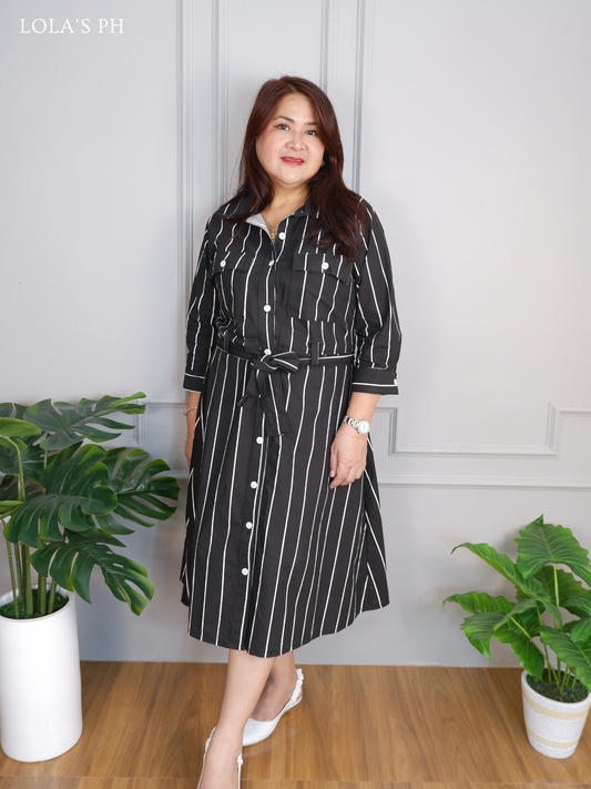 Megan Dress (Black Stripes)