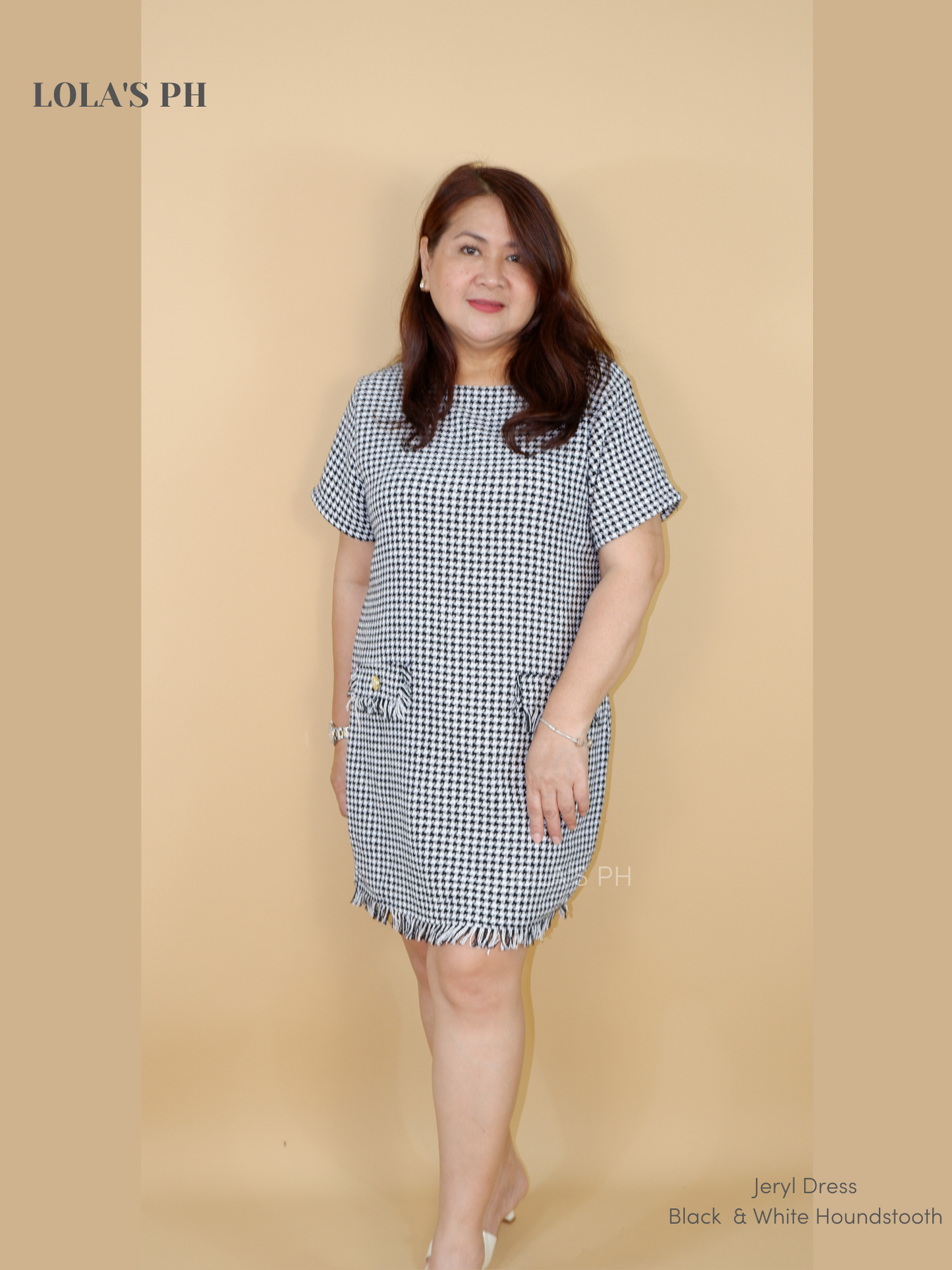 Jeryl Tweed Dress (Black & White Houndstooth)