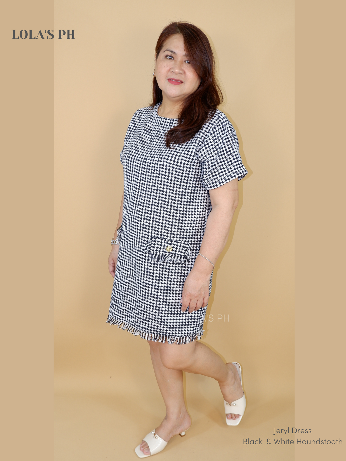 Jeryl Tweed Dress (Black & White Houndstooth)