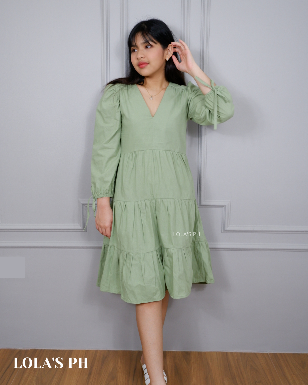 Claudia Dress (Cotton Linen Pistachio)