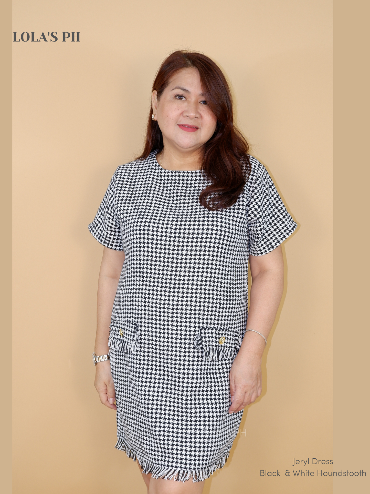 Jeryl Tweed Dress (Black & White Houndstooth)