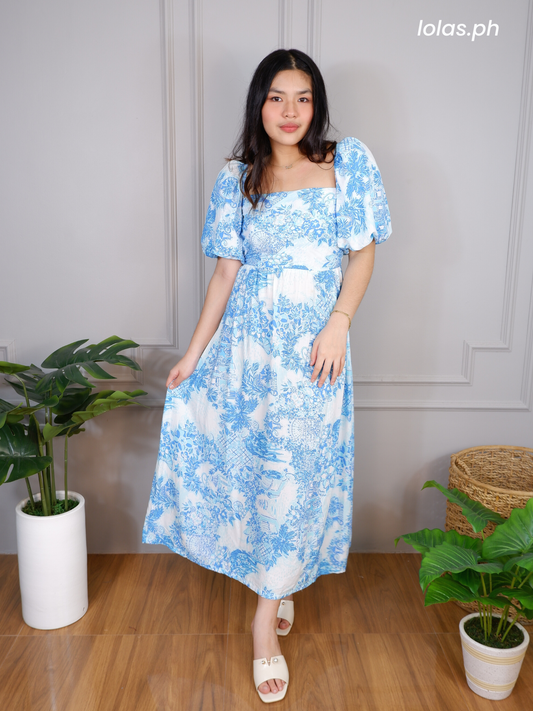 Jessica Dress (Ocean Blue Toile)