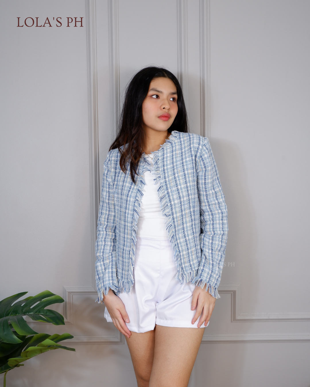 Zoe Tweed Blazer (Pastel Blue)