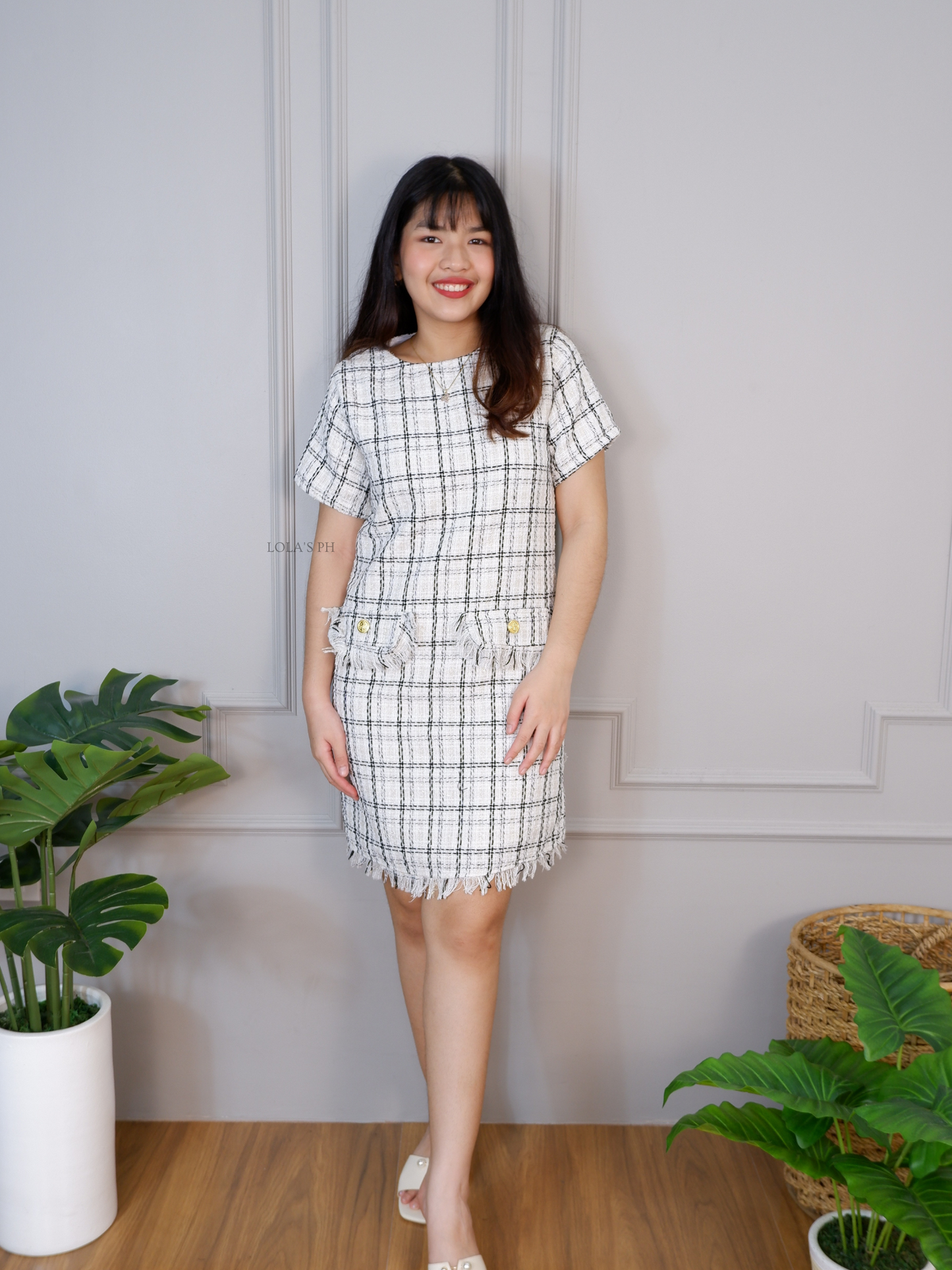 Jeryl Tweed Dress (White)