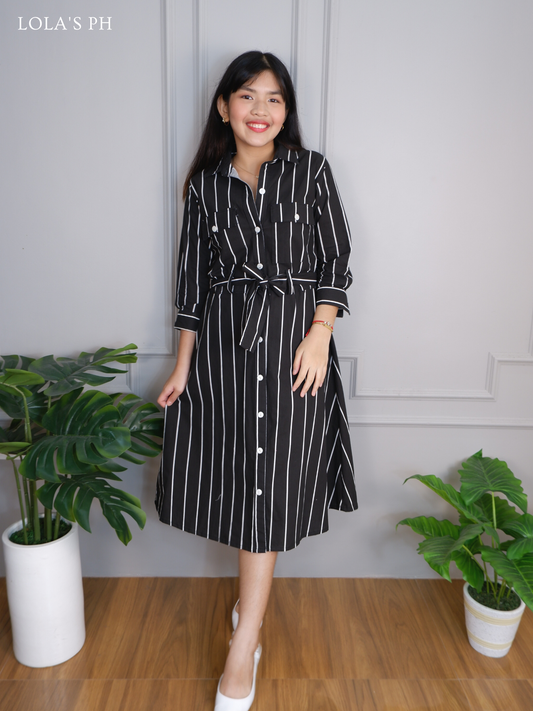 Megan Dress (Black Stripes)