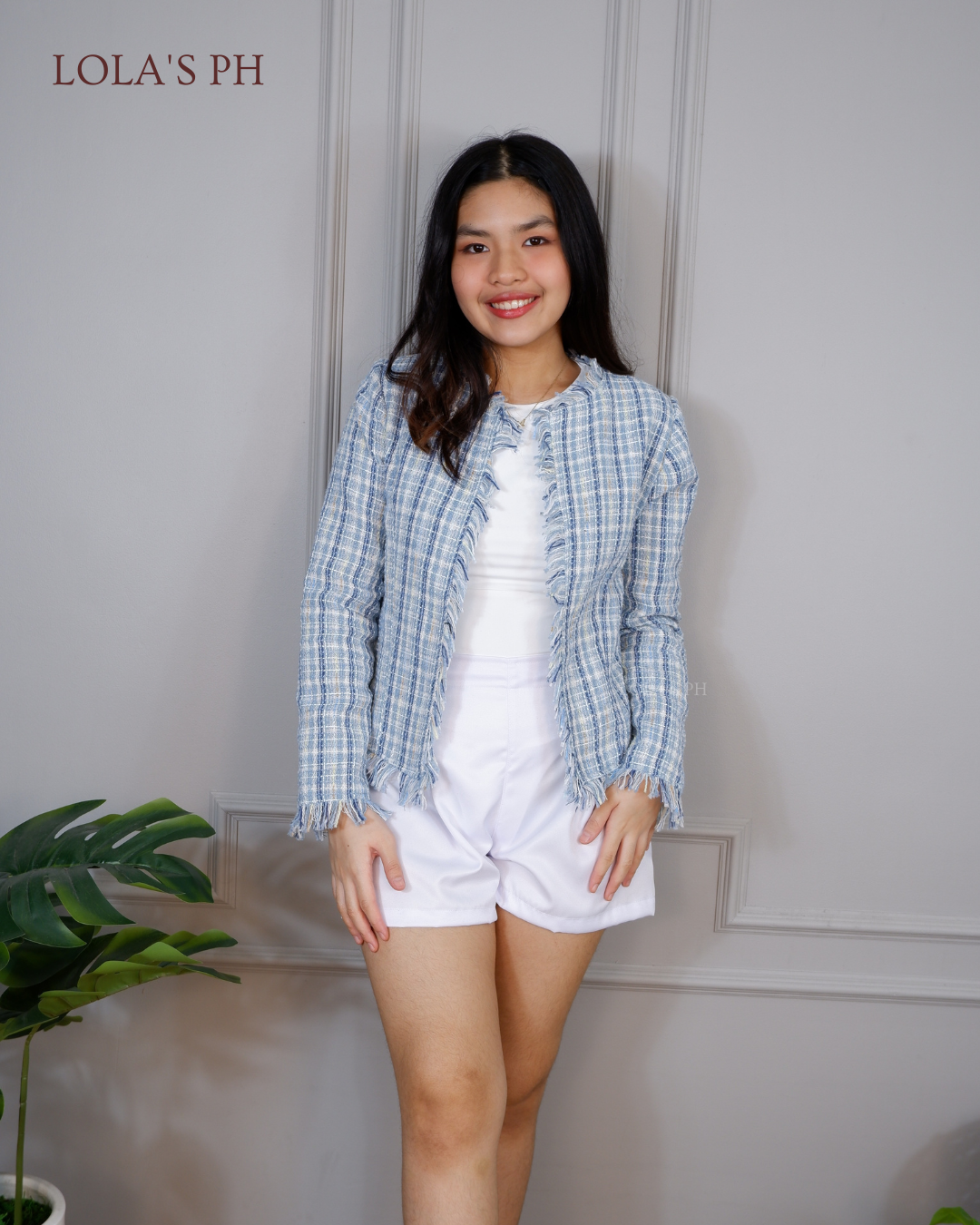 Zoe Tweed Blazer (Pastel Blue)