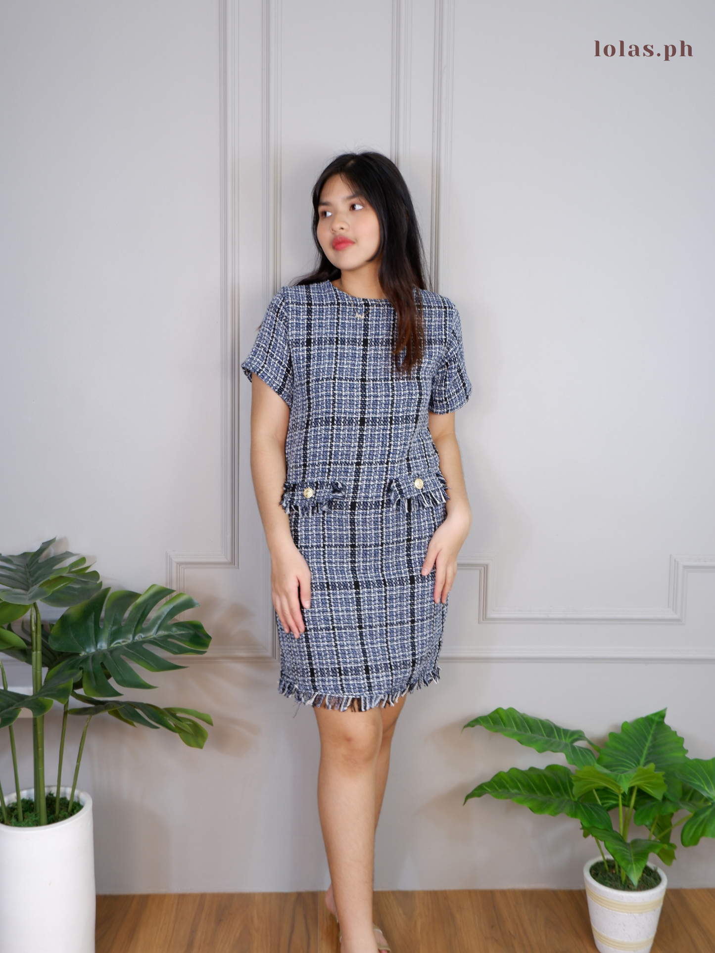 Jeryl Tweed Dress (Blue)