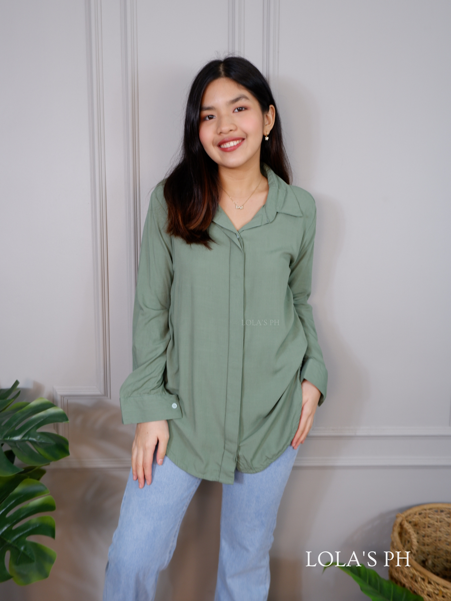 Evelyn Long Sleeves Polo (Sage Green)