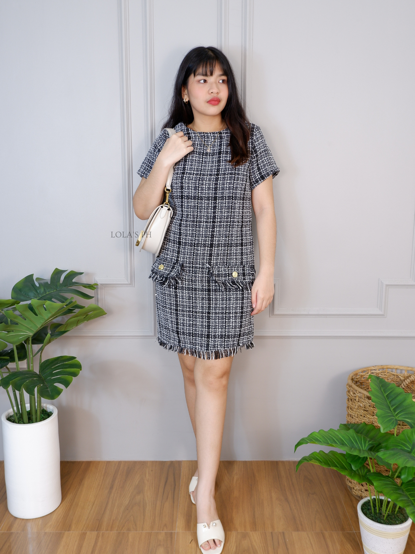 Jeryl Tweed Dress (Charcoal)