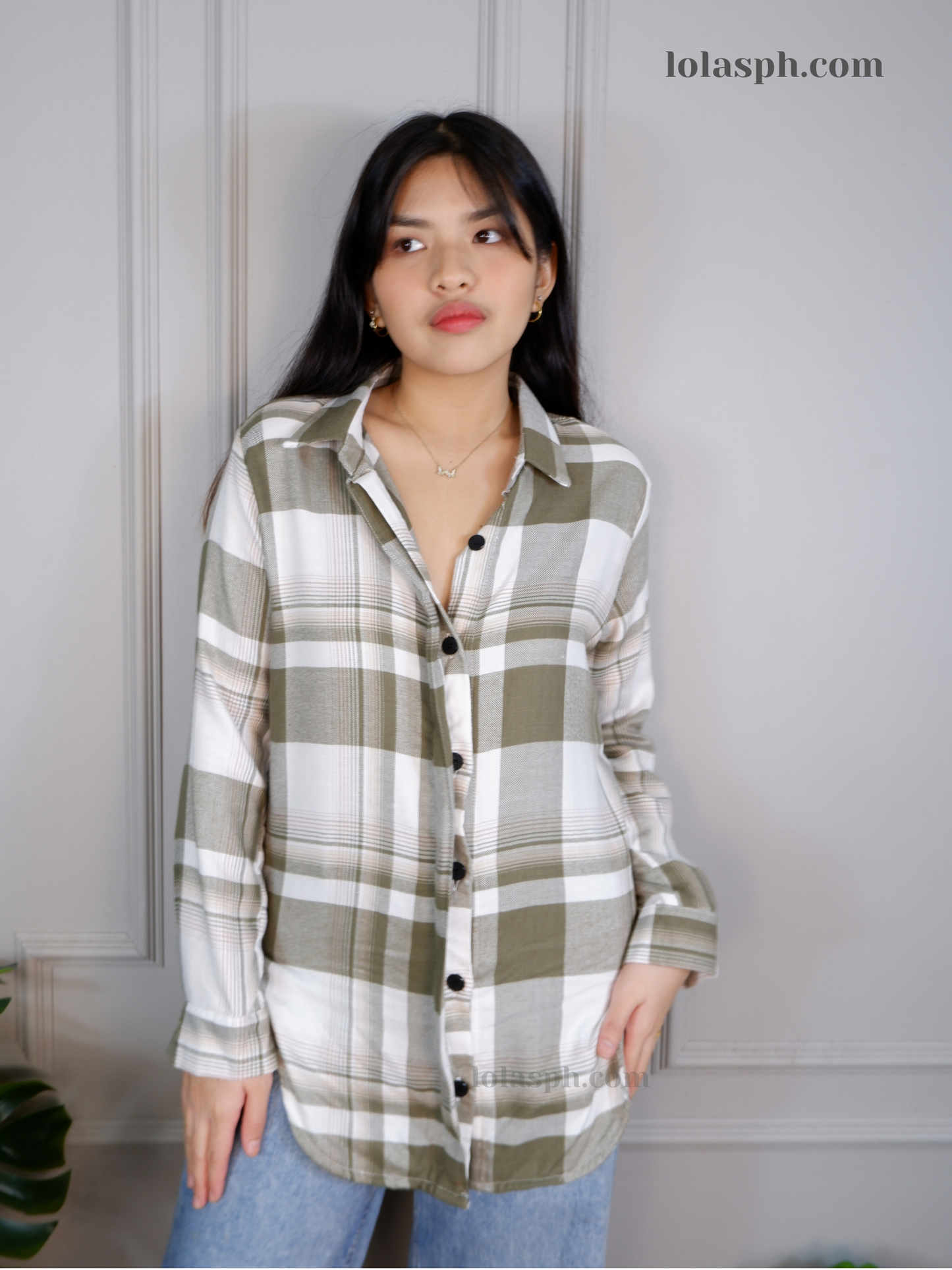 Evelyn Long Sleeves Polo (Green Plaid)