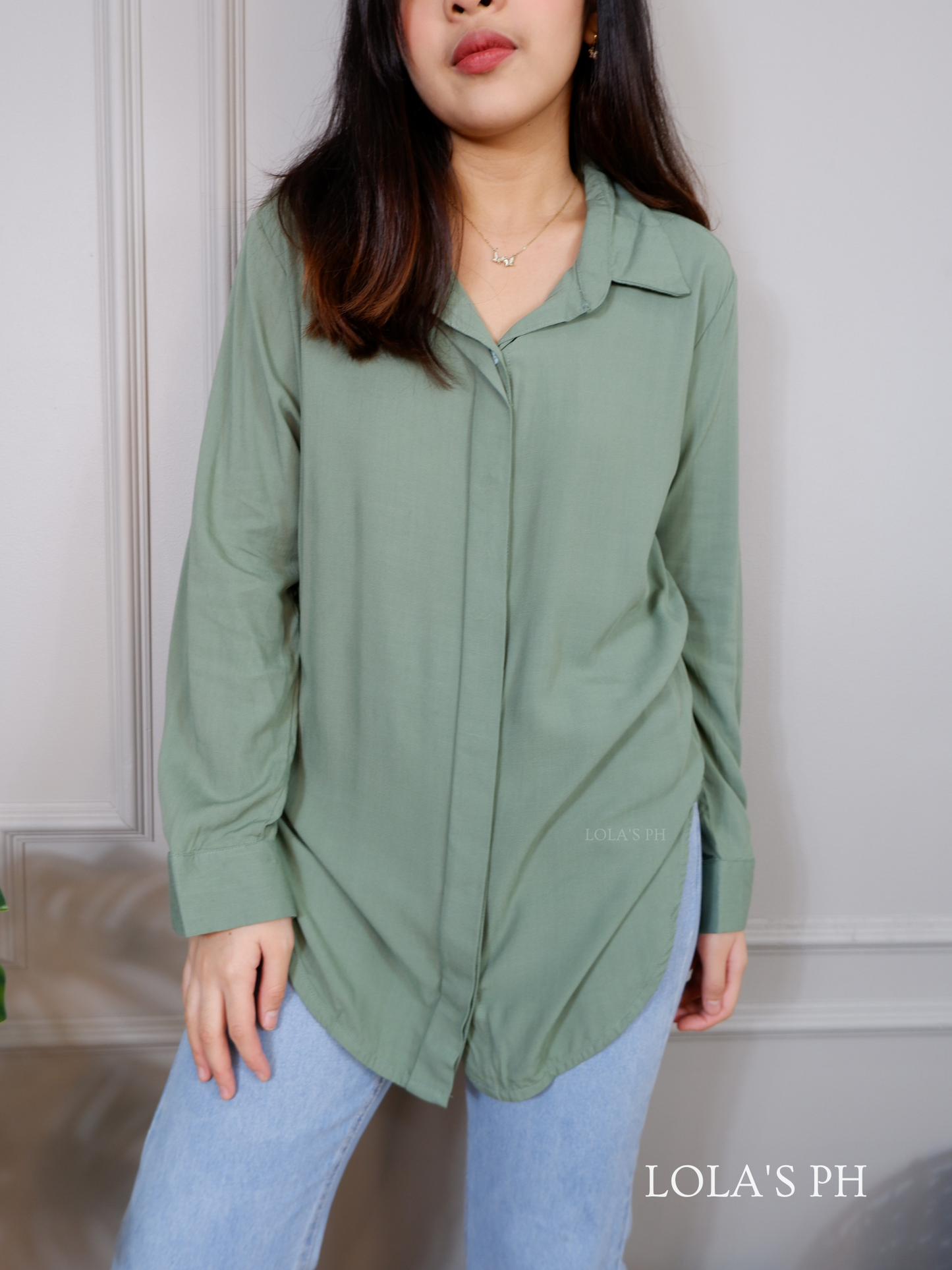 Evelyn Long Sleeves Polo (Sage Green)