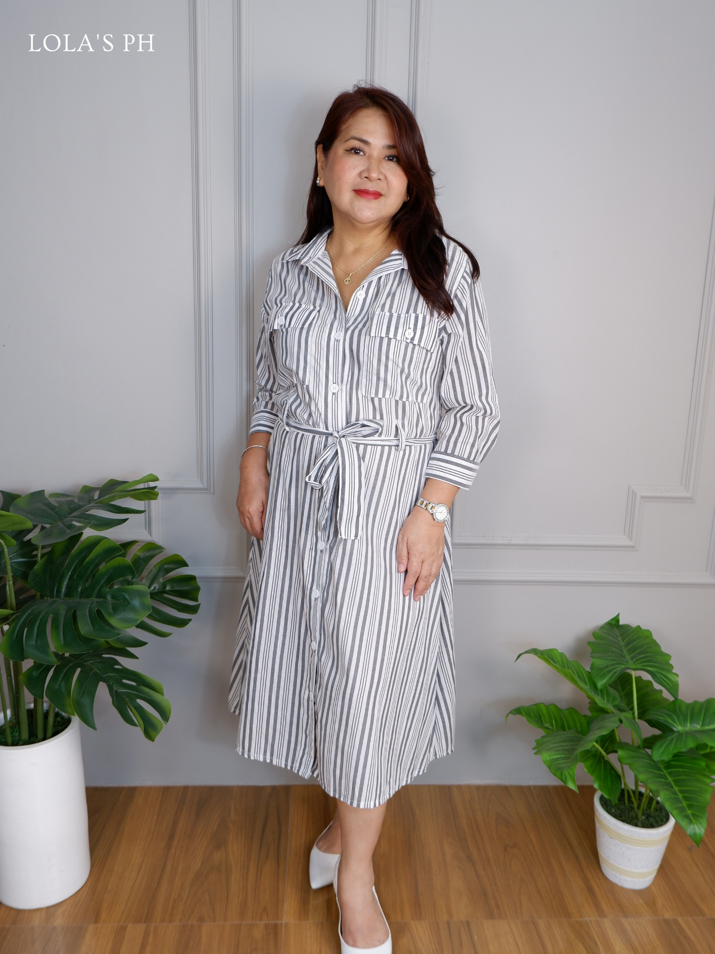 Megan Dress (White Stripes)