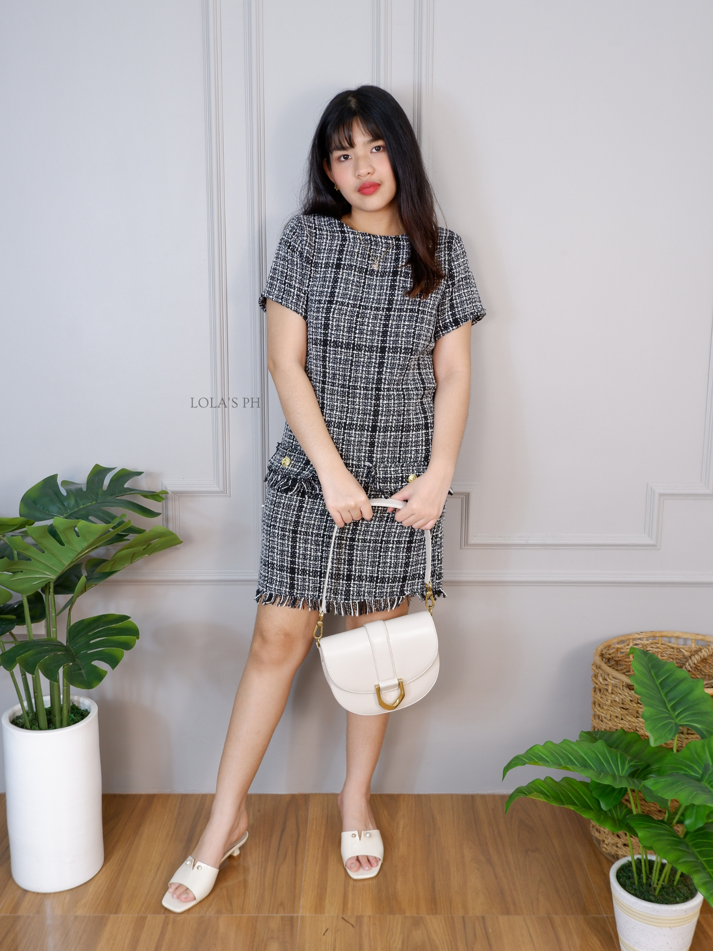 Jeryl Tweed Dress (Charcoal)