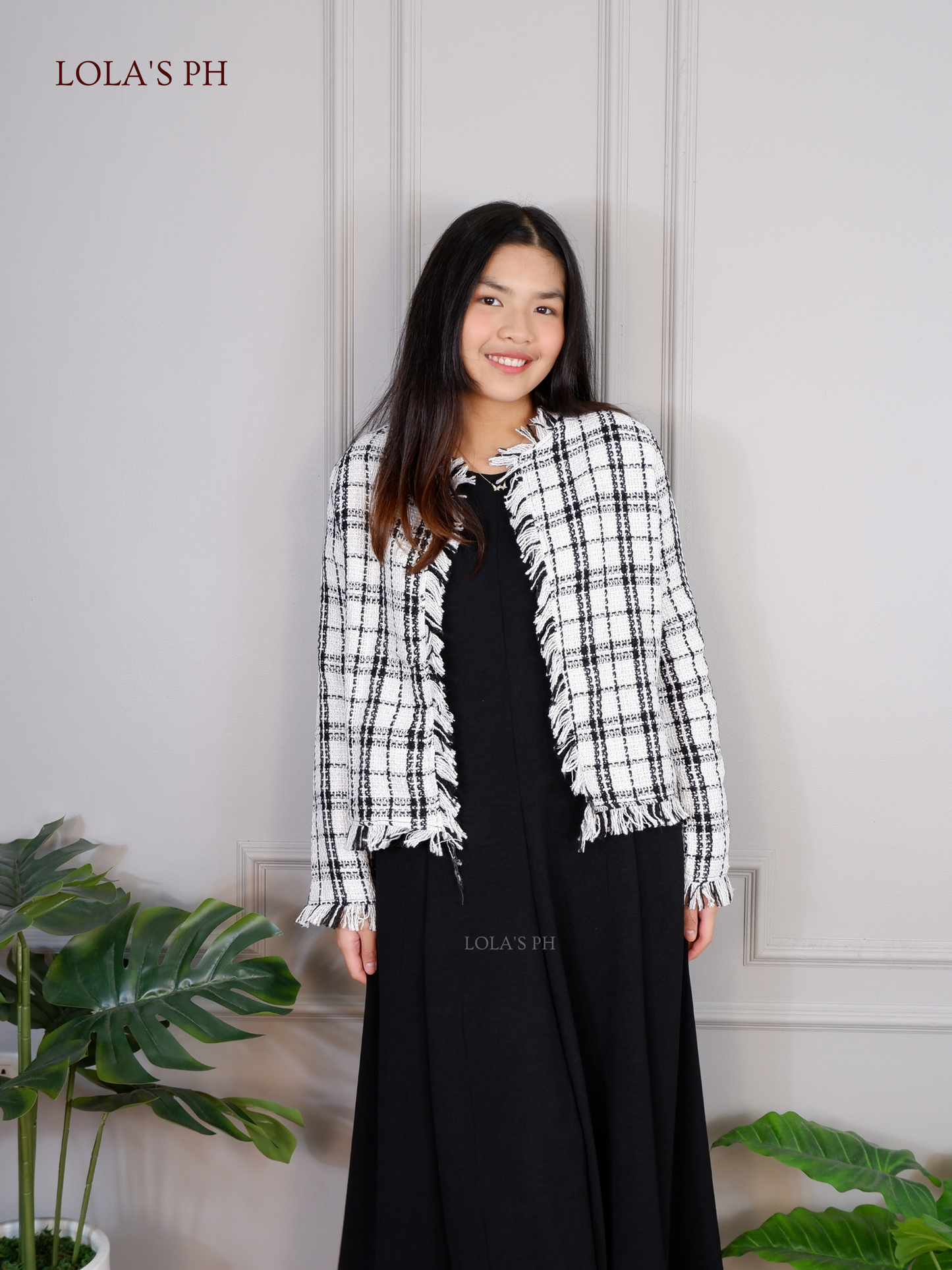 Zoe Tweed Blazer (White Checked)