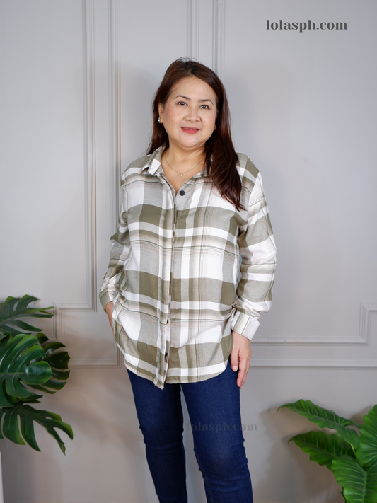 Evelyn Long Sleeves Polo (Green Plaid)