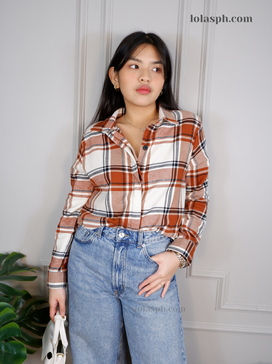 Evelyn Long Sleeves Polo (Brick Plaid)