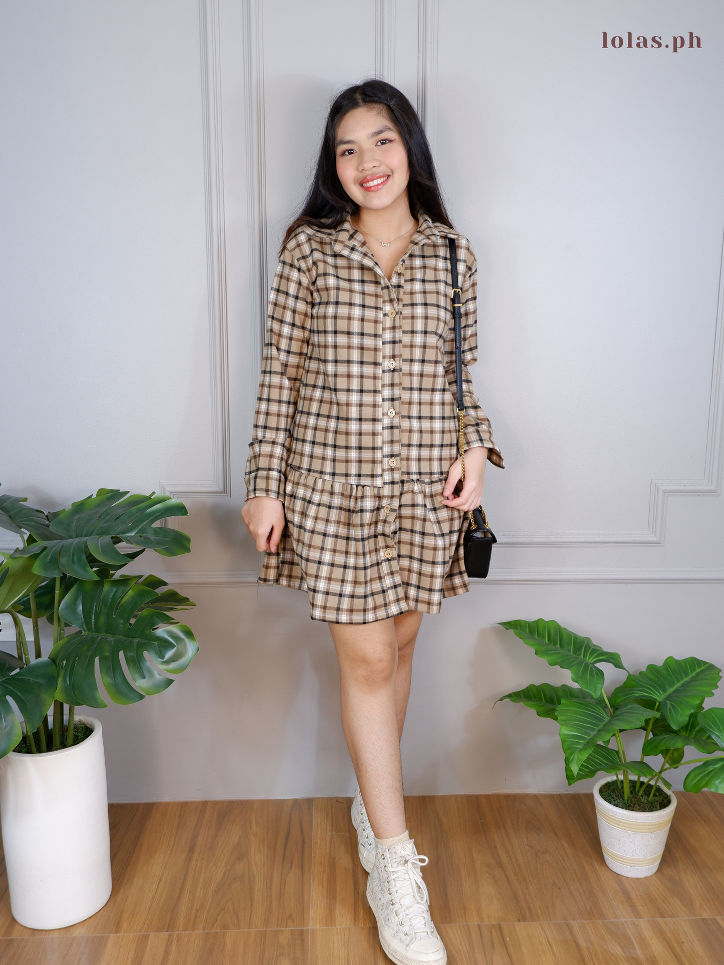 Chrissie Dress (Brown Checkered)